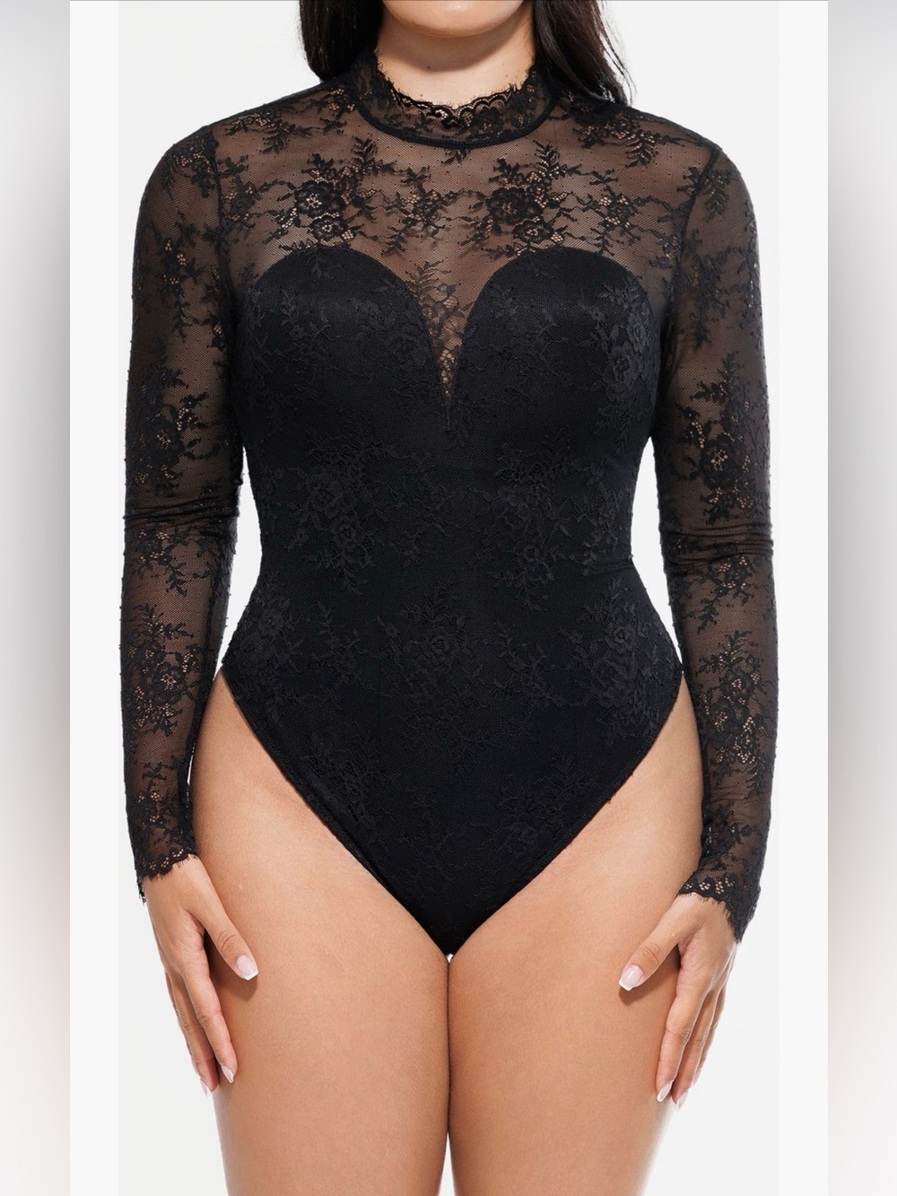 New without tags Popilush Shapewear Mock Neck Long Sleeve Floral Lace Bodysuit.